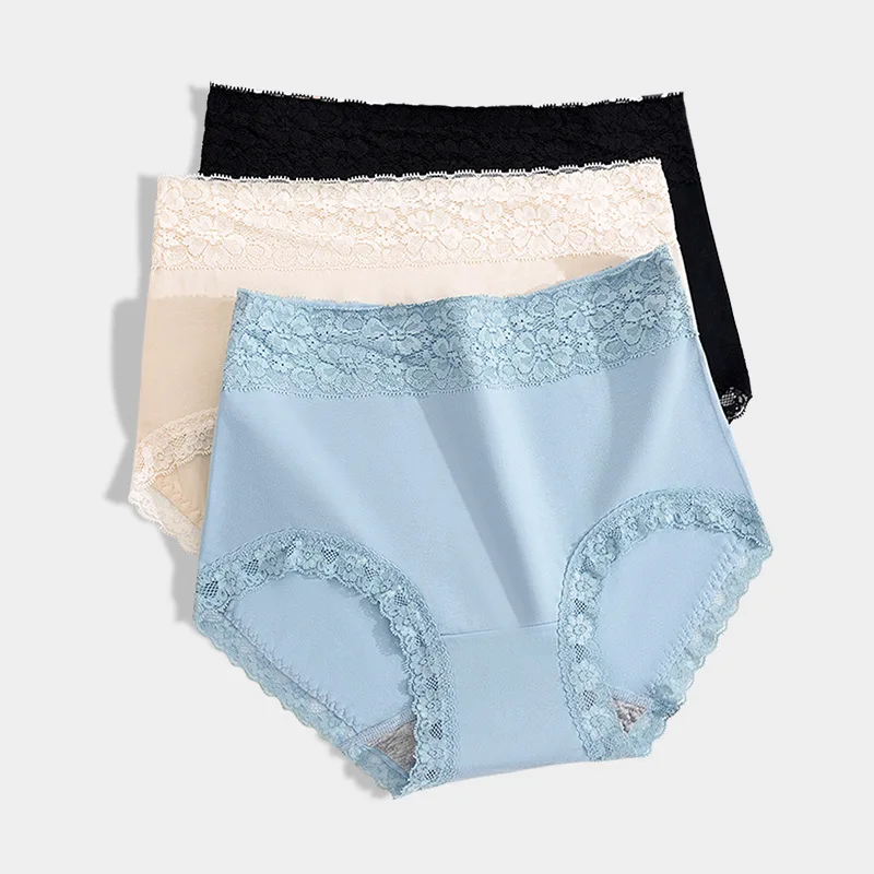 

Cotton Briefs Women's Underwear Underpants Lace Lingerie High Waist Panties Breathable Summer Female Intimates Plus Size