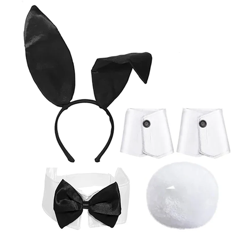 Bunny Girl Costume Set With Bunny Ears, Bow Tie, Tail, Gloves For Easter Halloween Party Ladies Dress Up Plush Party Prom Co # 1