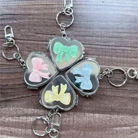 New Heart Shape Bow Folding Mirror Keychain Charm Double Sided Love Cosmetic Mirror Key Holder Y2K Bag Pendant Trendy Decor 1