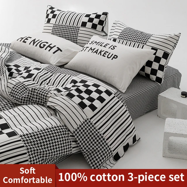 Juego de cama 100% algodón, ropa de cama sencilla, transpirable, agradable  para la piel, 1 funda de edredón, fundas de almohada 2, sin sábana -  AliExpress