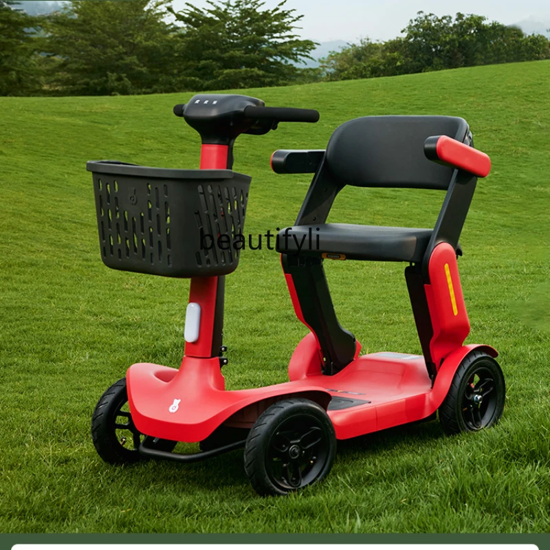 

Small Red Car Elderly Scooter Elderly Four-Wheel Electric Vehicle Foldable Carrying Safety Power Car