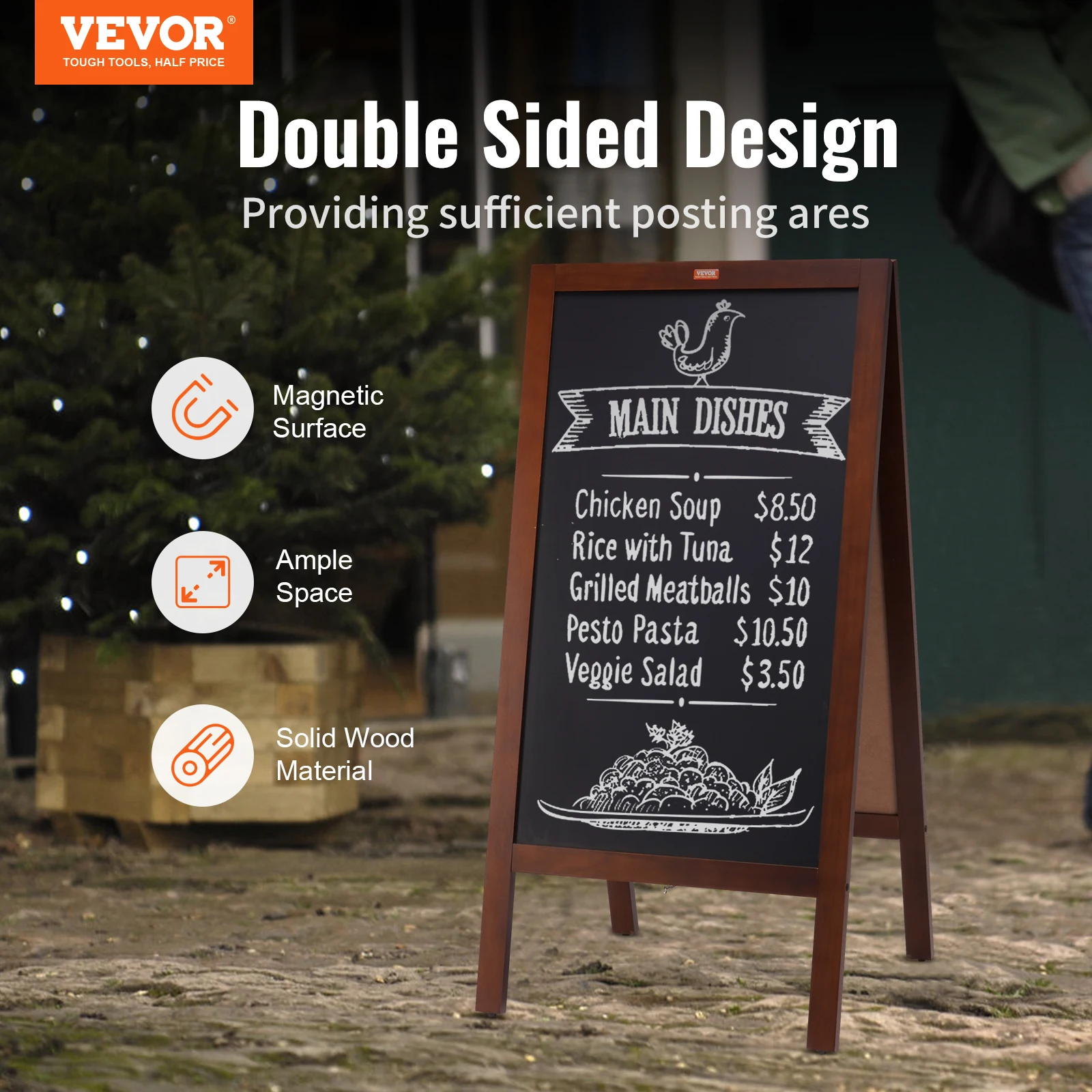 VEVOR 20"x40" A Frame Chalkboard Sign Double-Sided Magnetic Board Chalkboard Menu Board for Restaurants, Caf&eacute;s, Weddings