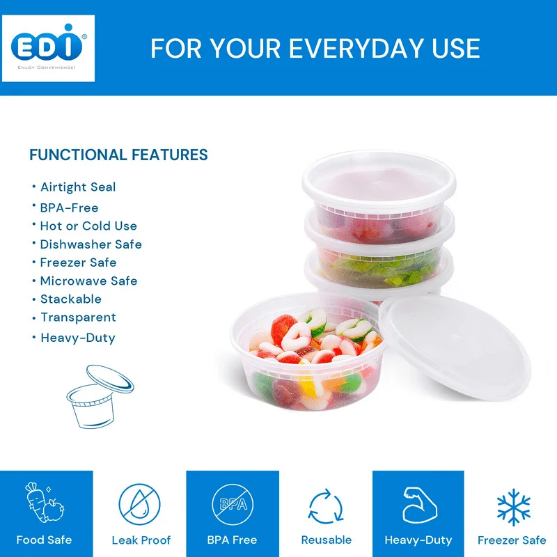 EDI [12 OZ, 25 Sets] Plastic Deli Food Storage Containers with