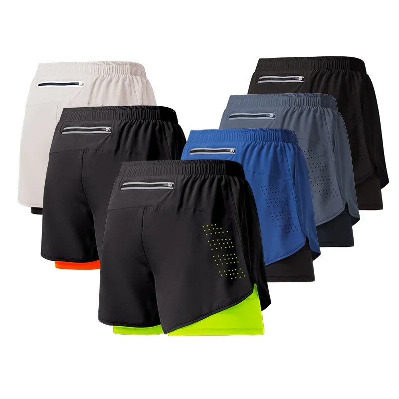 Trunks Men's Running Marathon Track Loose-Fit Quick-Dry Anti-Exposure Fitness Shorts Double-Layer Elastic Waist Sports Pants