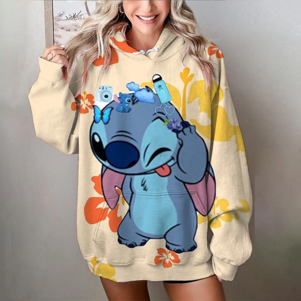 Disney Stitch print Cartoon Hooded Sweater Jacket Clothes Hoodie Oversize Design Feeling Loose and Comfortable 3