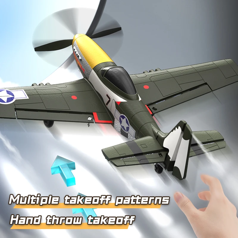 New P51 Mustang rc Plane 2.4G 4CH 6 Axis 410MM Wingspan Foam Fighter One Key Aerobatic RTF Aircraft Glider Toys Gifts for child 5