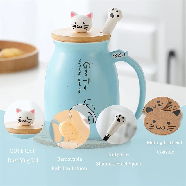 Mug Kawaii Mug Ceramic Coffee mug with lid Tea cup with lid Cat Cup Unique  novelty cup aesthetic gift for animal lovers ceramic cup lid set 