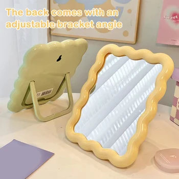 Miroir de maquillage de bureau ondulé pour étudiant, document solide, simple, portable, pliable, compact, mignon 1