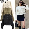 TRAF Woman Outerwears Autumn Long Sleeve Cropped Jacket For Women Winter Button Demi-Season Short Coats Elegant Women's Coat 1