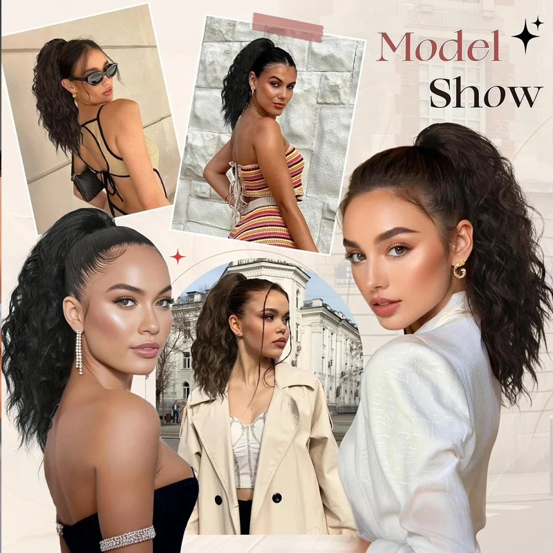 LUPU Ponytail Extension 14 inch Claw Clip Ponytail Extension Wavy Curled Claw Clip Ponytail, Women's Fake Ponytail Synthetic Wig