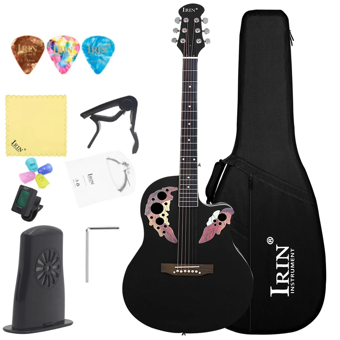 IRIN Akustikgitarre für Anfänger, Fichtenplatte, Druck, Traubenblume, Folk-Gitarre mit Zubehör, Saiteninstrument-Gitarre – Detail 1