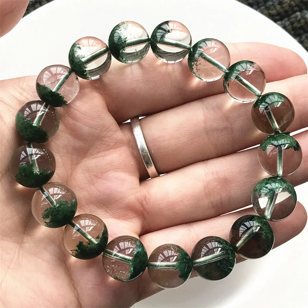 

12mm Natural Green Phantom Quartz Bracelet Jewelry For Women Men Love Gift Crystal Round Beads Clear Gemstone Strands AAAAA