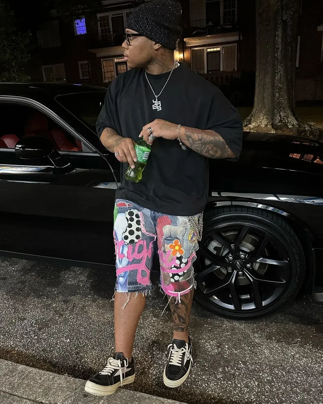 Gothic Punk Skull Letter Pattern Patchwork Shorts Men Y2k Streetwear Pants Hip Hop Fashion Denim Shorts Summer denim shorts