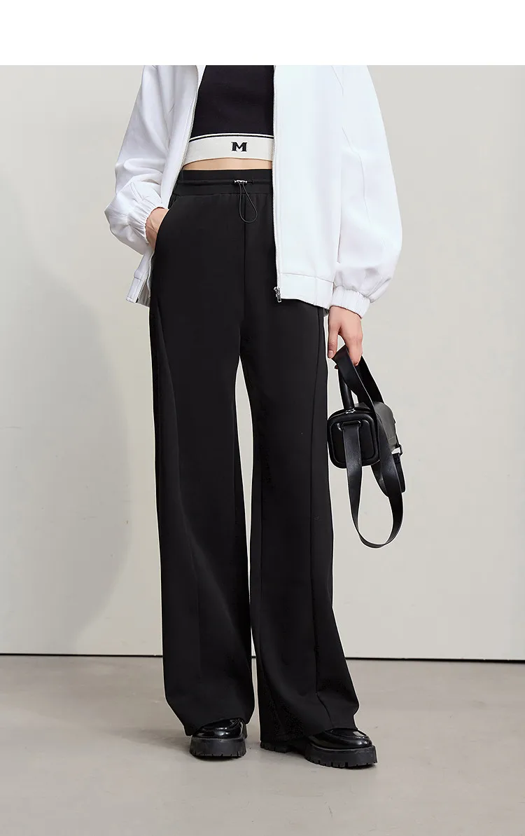 Amii Cotton Pants For Woman 2026 Autumn New Adjustable Rubber Band Waist Casual Pants Long Wide Leg Knit Women Trousers 12641040