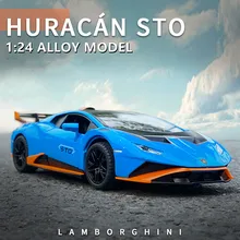 

NEW 1:24 HURACAN STO Sports Car Alloy Car Model Diecasts Metal Toy Car Model Simulation Sound and Light Collection Kids Toy Gift