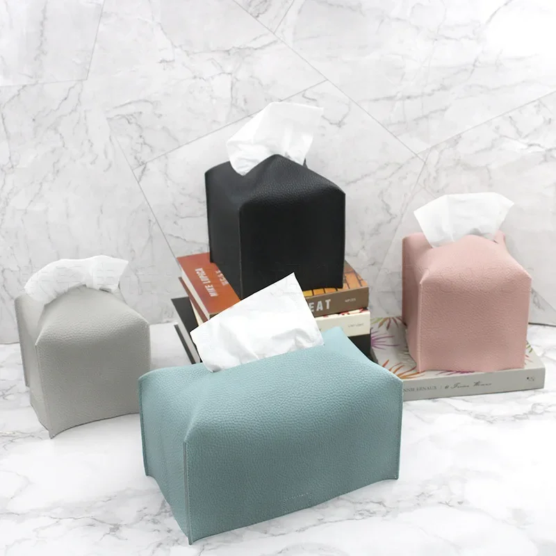 Nordic Style Living Room Tissue Box Leather Square Tissue Box Dustproof Car Tissue Bag Extractable Tissue Box Home Supplies 2