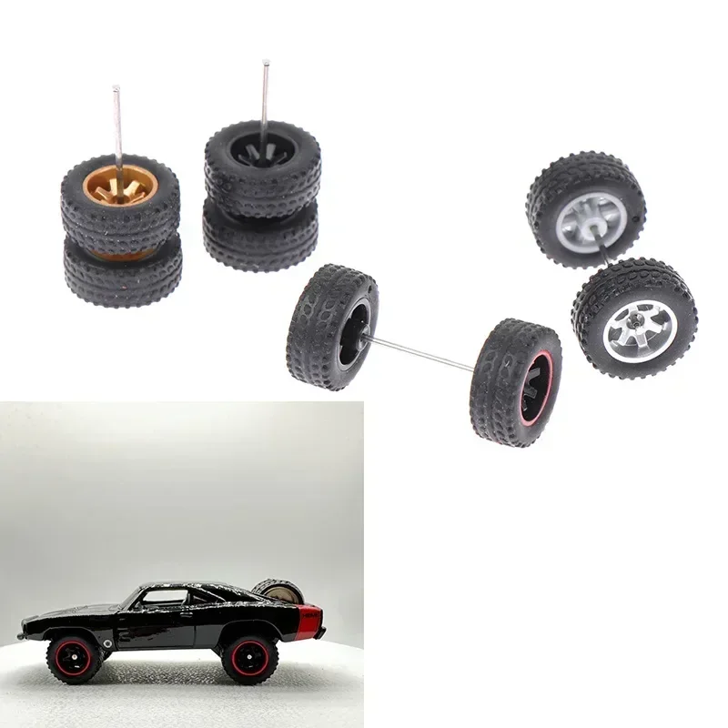 1:64 Alloy Car Accessories Wheels Model Modification Hub Rubber Tires Racing Vehicle Toy Cars Upgrade Original Front Rear Tires 5