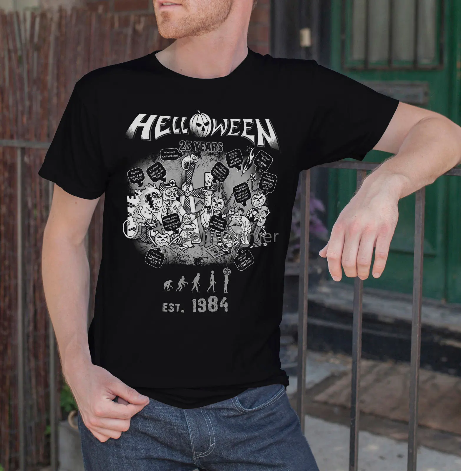

Helloween Anniversary Men Black T-Shirt Metal Band Fan Tee Shirt S-3Xl Men T Shirt Print Cotton Short Sleeve T-Shirt