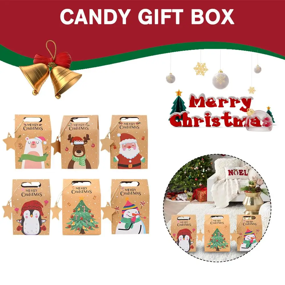 

12/24pcs Merry Christmas Candy Gift Box With Tag Kraft Year Cookies Bags New Paper Party Decoration Home Packing Xmas Gift N0J6