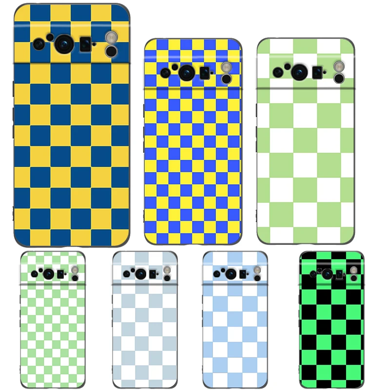 Vintage Chessboard Grid Design Shockproof Phone Case - Soft Black TPU Cover