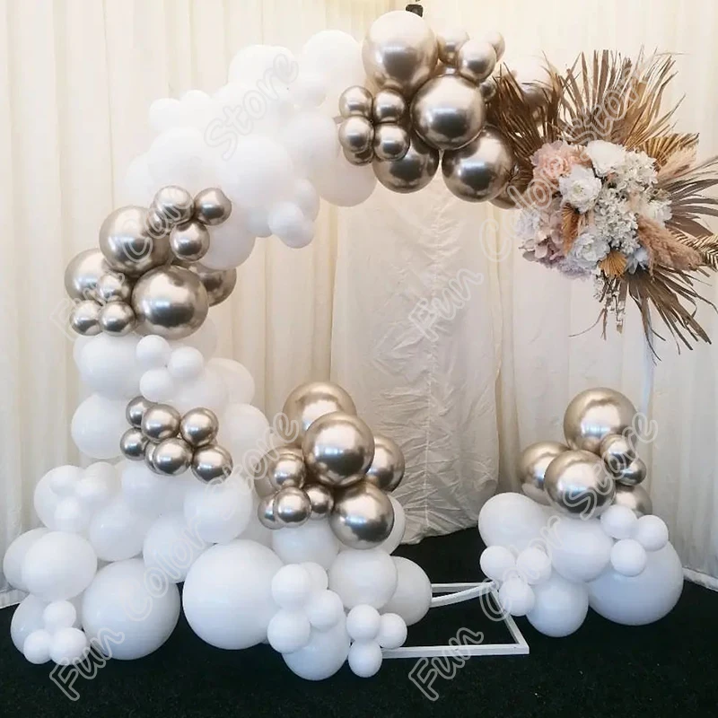 

155pcs White Birthday Party Balloons Garland Wedding Backdrop Free Shipping Latex Silver Events Ballons Baby Shower Decoration