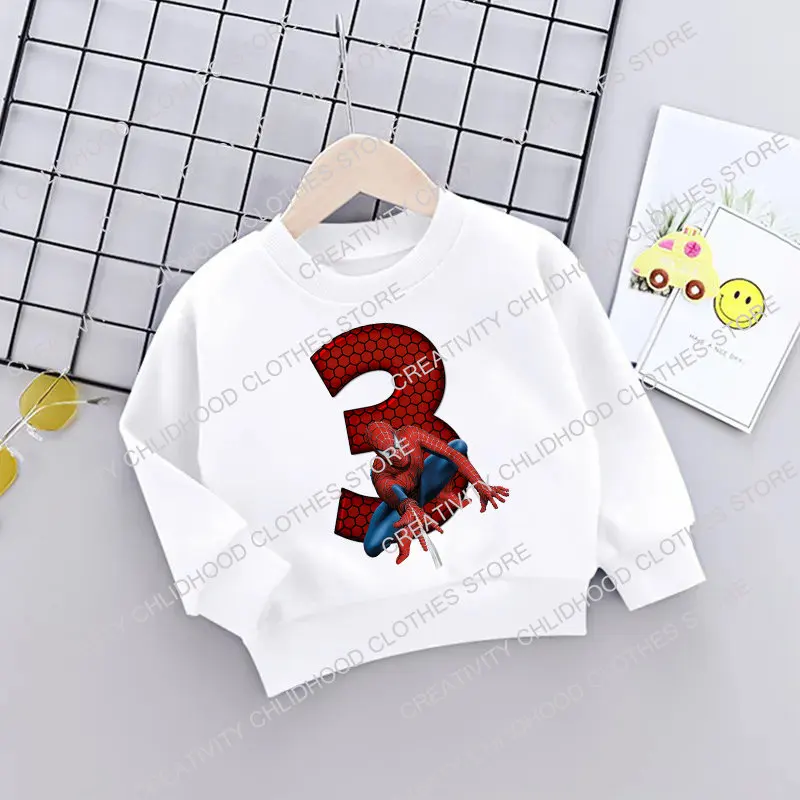 Children Sweater Hooded Sweatshirt Children Hoodie Toddler Sweatshirt Cotton Hoodie Children Sweatshirt Children Top Pullover Hoodie Spiderman Children Sweatshirts Super Hero Birthday Number Marvels Casual Clothes Kawaii Cartoon Pullover Girl Boy Kid Sportswear