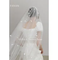 Fanan Korea Puff Sleeves Wedding Dresses  웨딩드레스 Chiffon Square Neck Lace Custom Made Ruched Photoshoot Bride Gowns Plus Size 2