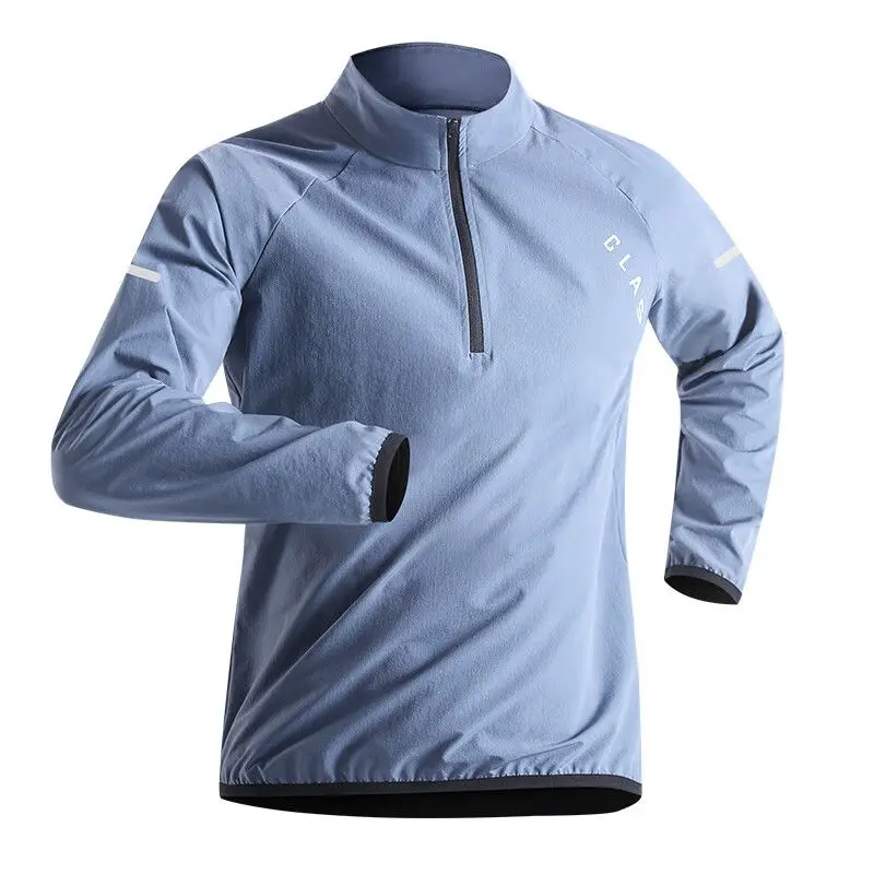 Sport T Shirt Quick Drying Clothes Men Autumn Sports T-shirt Stand Neck Loose Long Sleeved Outdoor Running Tracksuit Breathable Half Zip Top