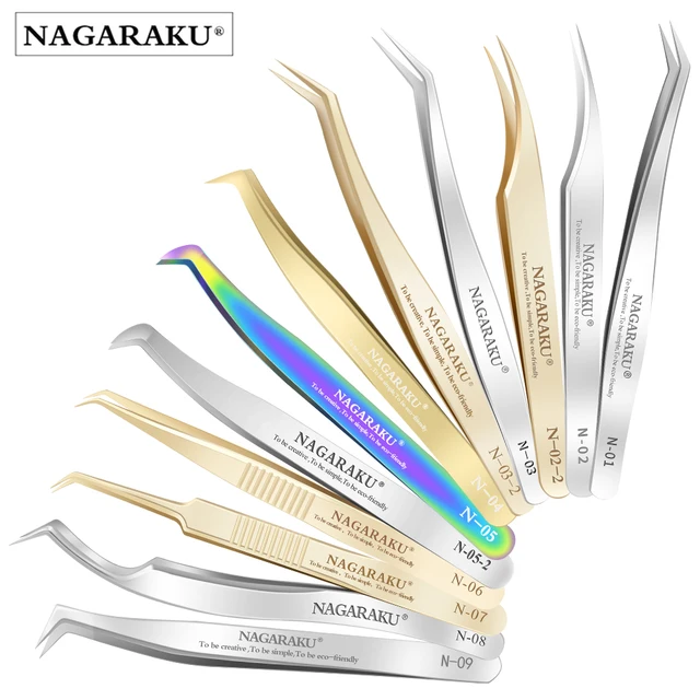 NAGARAKU Eyelash Extension Tweezers Makeup Stainless Steel Non-magnetic Pincet False Eyelash Tweezers 3D Accurate Tweezers