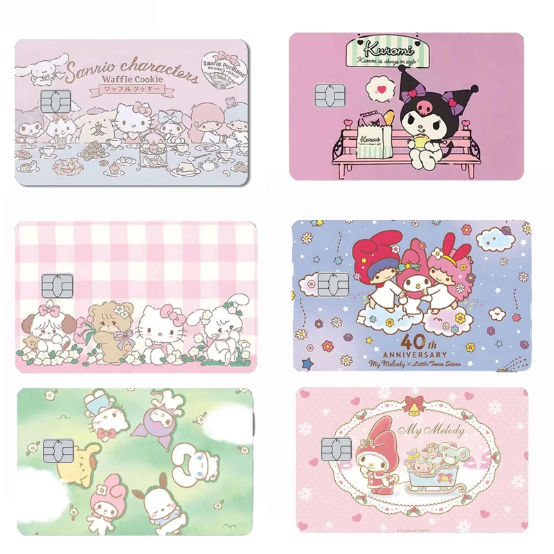 

Anime Miniso Hello Kitty Small Chip Card Stickers Kawaii Sanrio Cute Id Card Toys Students Meal Card Pvc Card Stickers Gifts