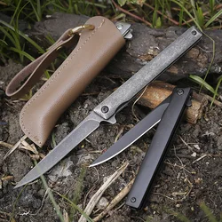 Couteau de chasse EDC multifonction d'extérieur, couteau tactique pliant tranchant, couteau de poche Portable, étui en cuir, outils d'auto défense 