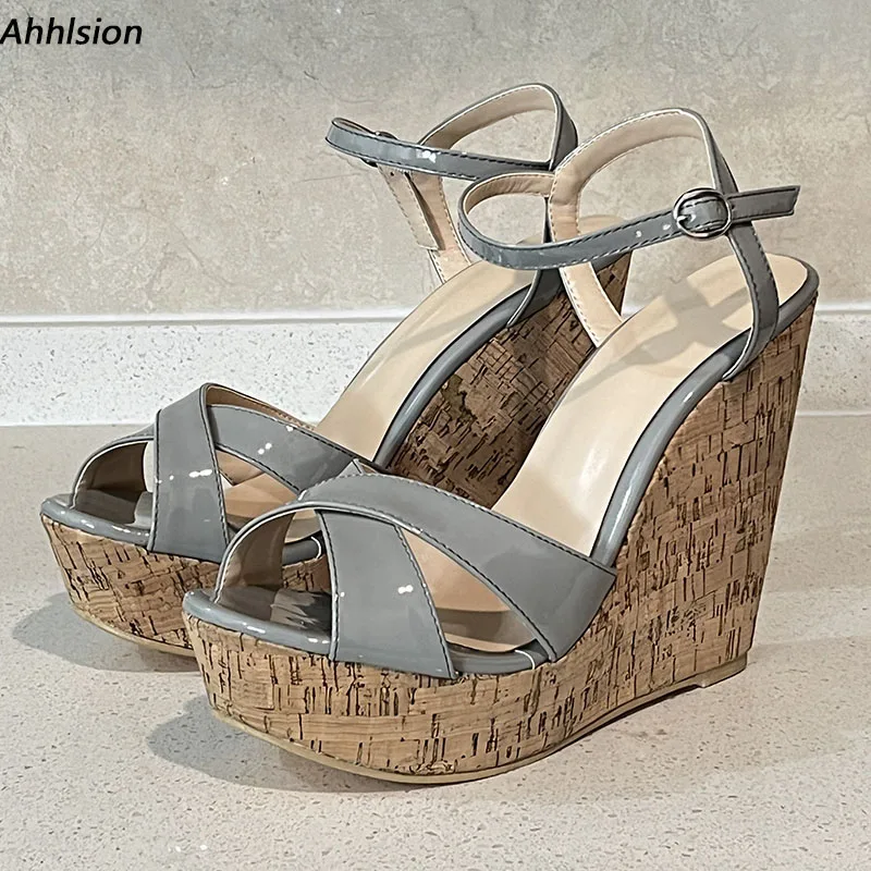 

Ahhlsion Handmade Women Summer Sandals Comfort Wedges Heels Open Toe Beautiful Grey Party Shoes Ladies US Size 5-20
