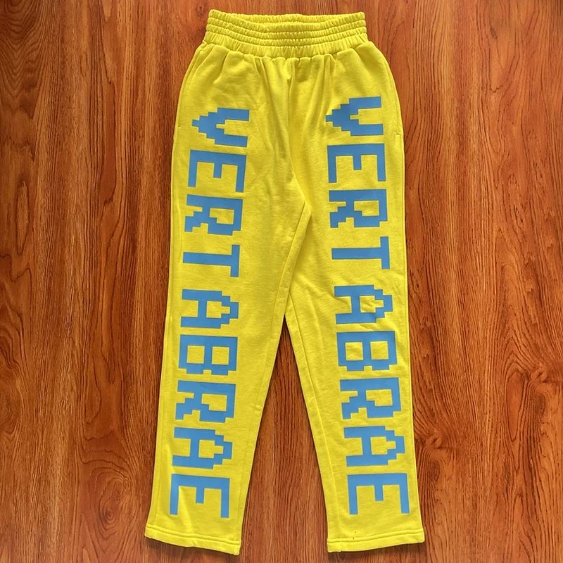 

Vertabrae Sweatpants 3D Double sided Adhesive Letter Printing High Street 1:1 Couple Yellow Sports Casual Pants