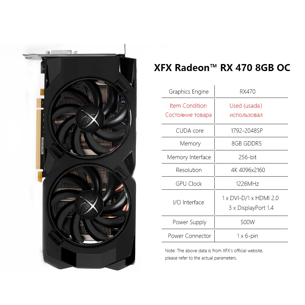 XFX Radeon RX 480 4GB Graphics Cards GDDR5 256bit Gaming Video Card DirectX 12 Desktop Computer GPU DVI-D/HDMI/DP(RX470/RX590) 