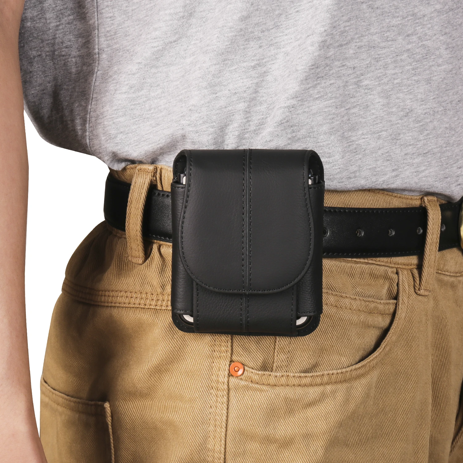 Premium Cowhide Leather Belt Case - Elegant Waist Bag Holster