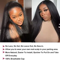 Perruque Kinky Straight V Part, couleur noir naturel, sans extension, facile à poser, perruque complète à clips sans colle en cheveux humains pour femmes 5