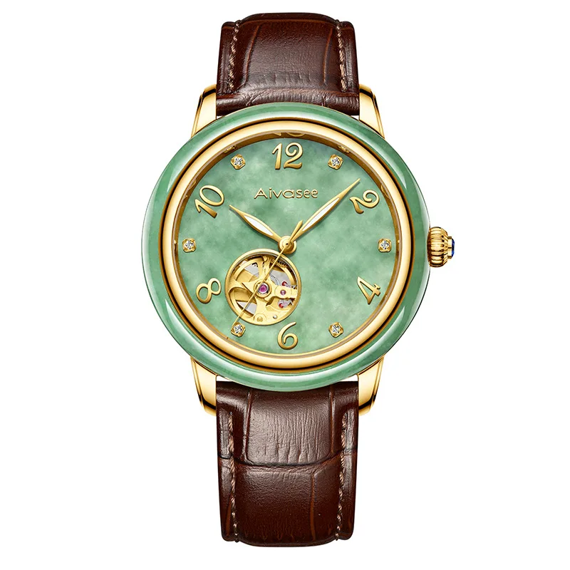 

Aivasee Jade Man Watch Full Automatic Mechanical Waterproof Watch Hollow Luxury Sappire Glass jade WristWatch