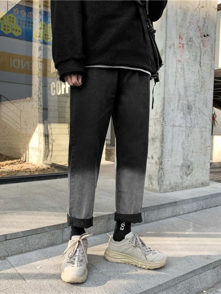 ICCLEK 2021 New Jeans Men's Jeans Fall Loose Straight-leg Pants Gradient Wide-leg Pants Patchwork Jeans Men Jeans Pants Slim Fit
