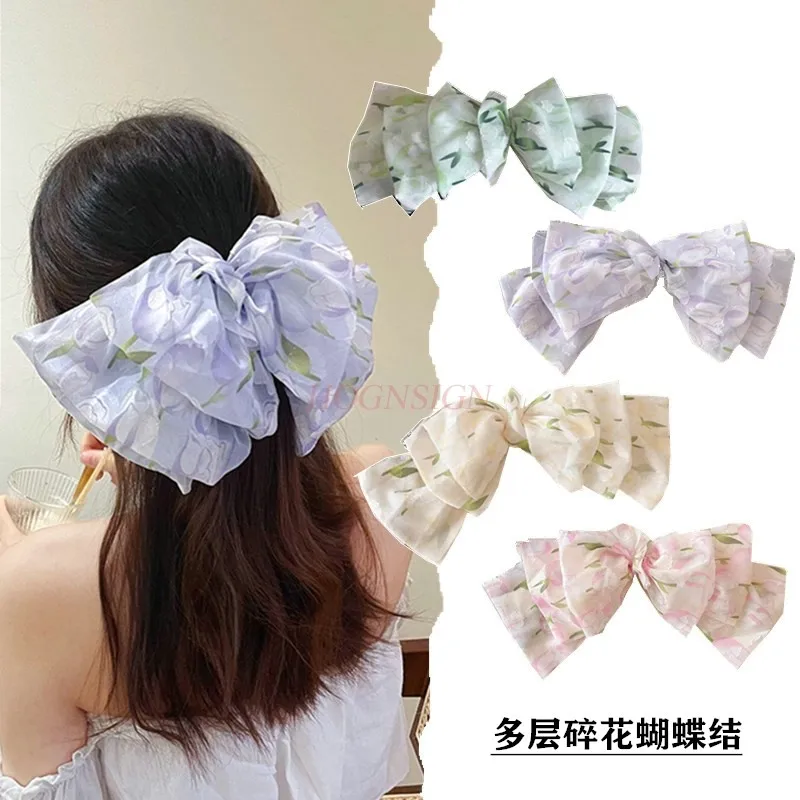 

Super large bow knot hair clip, spring clip, chiffon hair clip, large broken flower, small fresh headwear