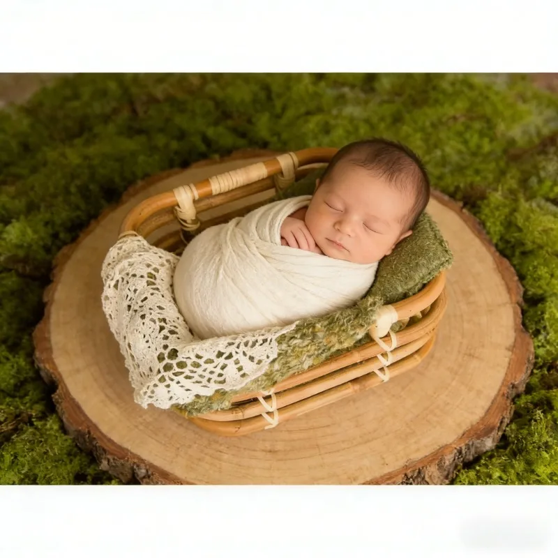 1pc Retro Rattan Basket Chair Newborn Photography Props Infant Posing Bed Background Accessories for Baby Girl Boy Photo Shoots