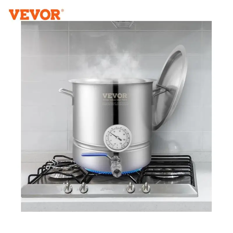Stainless Steel Kettle 5 GALLON Brewing Pot Tri Ply Bottom Beer Brew Kettle Pot Home Brewing Supplies Lid VEVOR