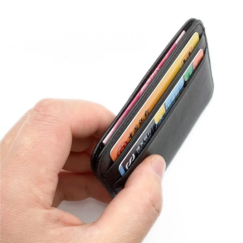 

New 100% Sheepskin Genuine Leather Credit Card Case Mini ID Card Holder Small Purse For Man Slim Men's Wallet Cardholder