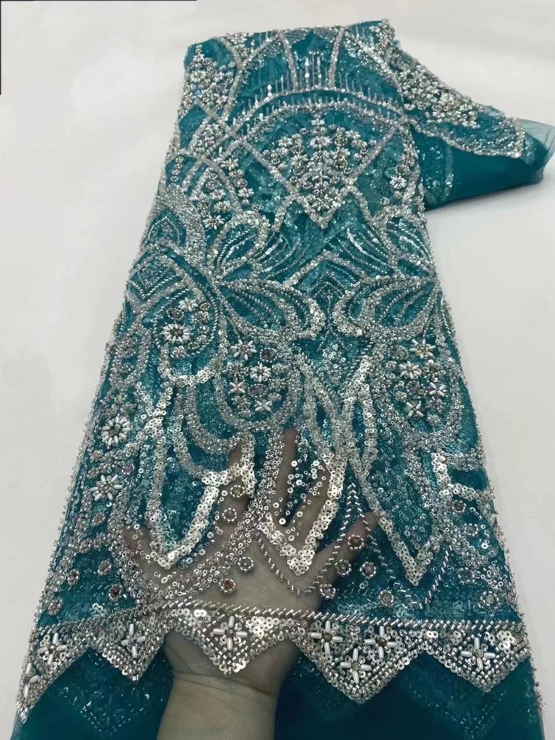 

Африканская Тяжелая кружевная ткань из бисера 2024, Высококачественная фототкань из французского тюля для пошива свадебных платьев