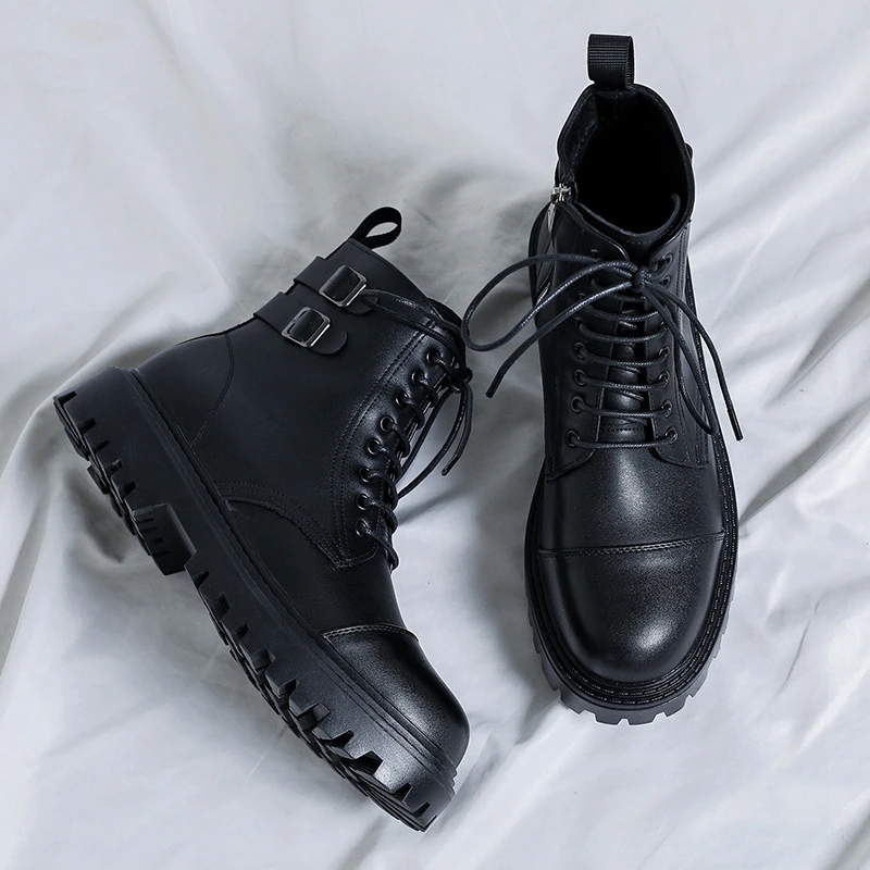 Botas de inglés para hombre, zapatos de diseñador de marca, botas vaqueras altas de original con plataforma al tobillo, color negro| | - AliExpress