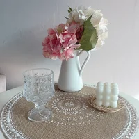 Vintage Pastoral Round Cotton Linen Placemats Handwoven Jute Tassels Placemats Soft Non-slip Table Pads Vase Mats Accessories 5