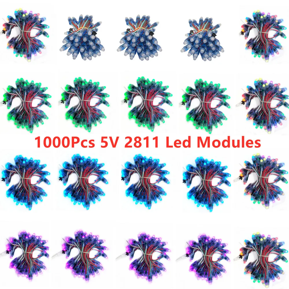 LED Modules Lights String 500Pcs-1000Pcs 12mm DC5V WS2811 IC RGB Full Color Digital Pixel Light LED Module IP68 Waterproof Christmas String Light Full Kit