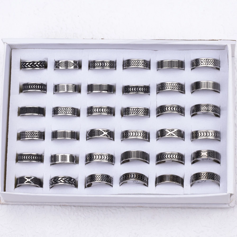 24 Pcs/Lot Stainless Steel Rings For Men Women 8mm Mix Etch Patterns Fashion Jewelry Finger Accessories Party Gift Wholesale 5