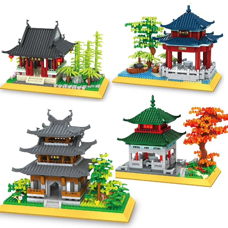 

City Creative Chinese Style Ancient Architecture Love Dusk Pavilion Zuiweng Pavilion Building Blocks Bricks Toys Gifts