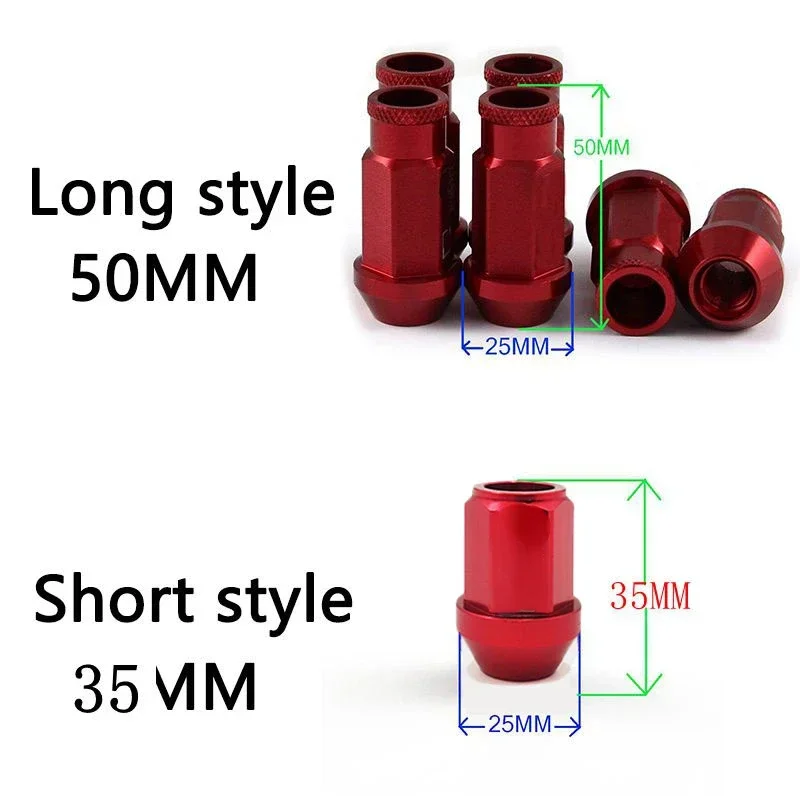 20 pcs/set Wheel Lug Nuts JDM Car Racing Aluminium alloy Screw M12x1.5/1.25 Length 50mm//35mm