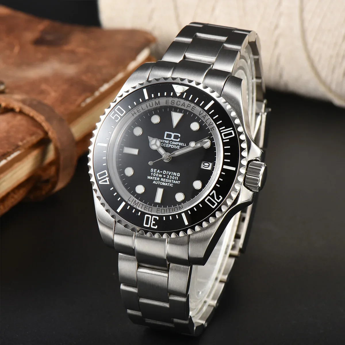 

44mm Luxury Men Automatic Mechanical Watch 50m Diving Solid 316L Stainless Steel Strap Sapphire Glass Ceramic Bezel Wristwatch